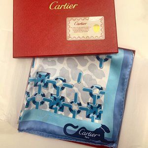VINTAGE CARTIER 100% SILK SCARF/LIGHT BLUE
